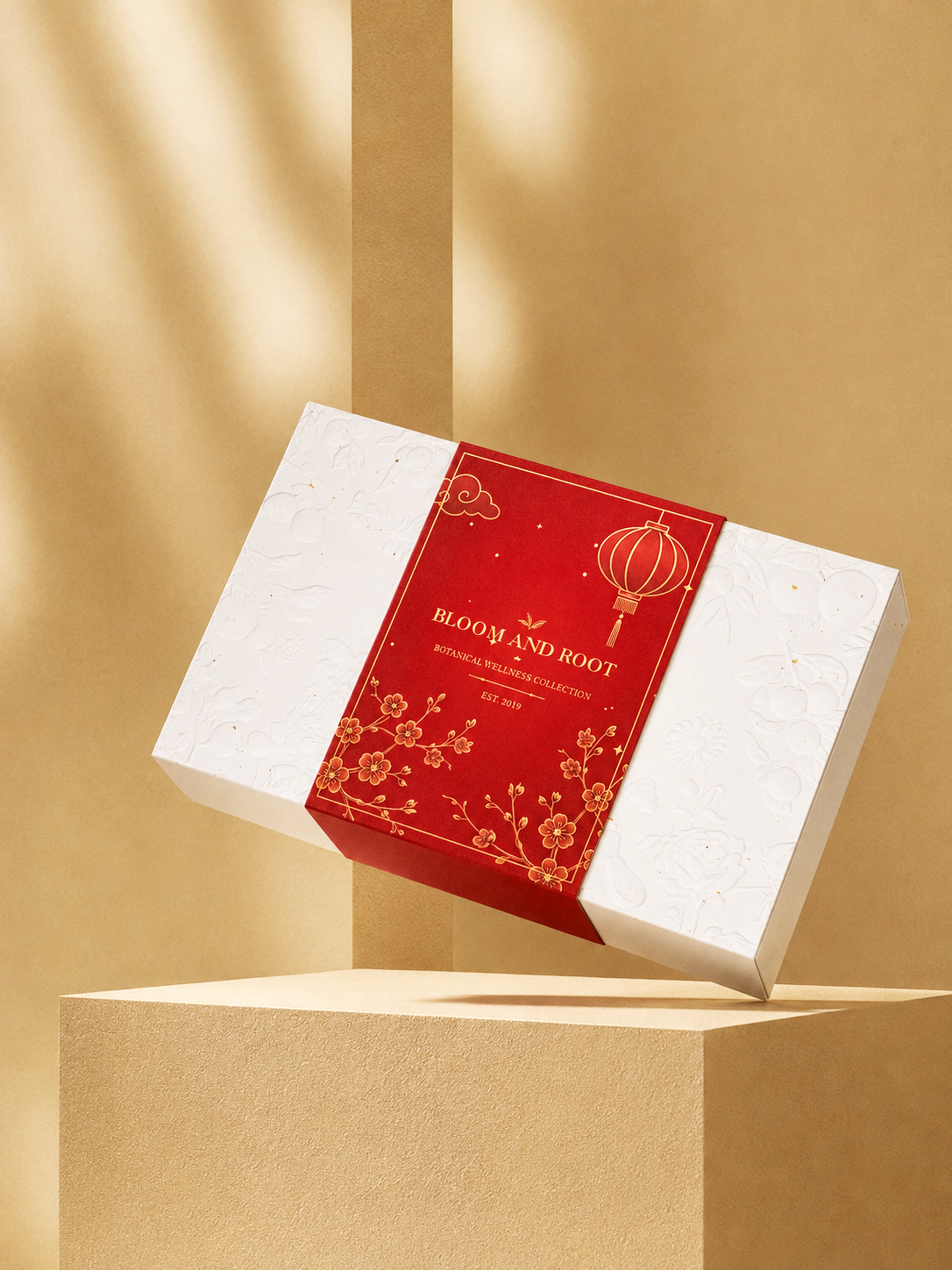 Bloom and Root Mid-Autumn Festival gift box, red and gold packaging with lantern motifs
