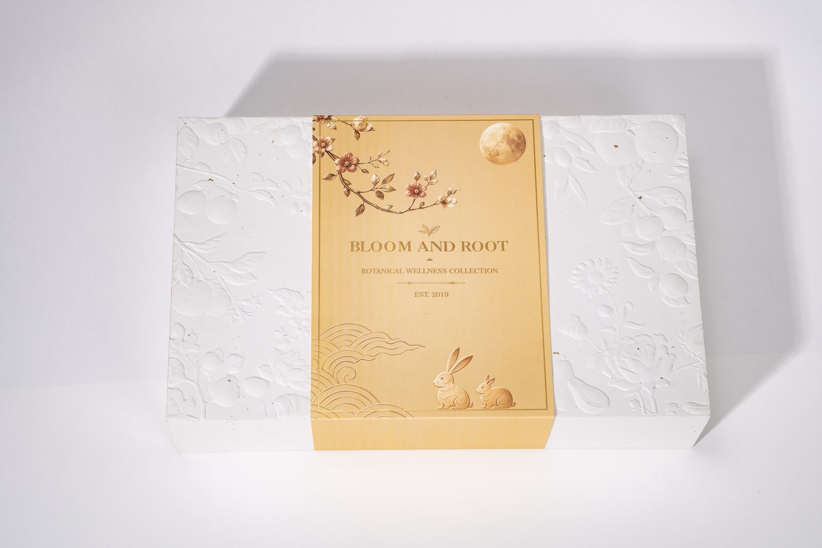 Bloom and Root gold Mid-Autumn Festival gift box with moon and rabbit motif
